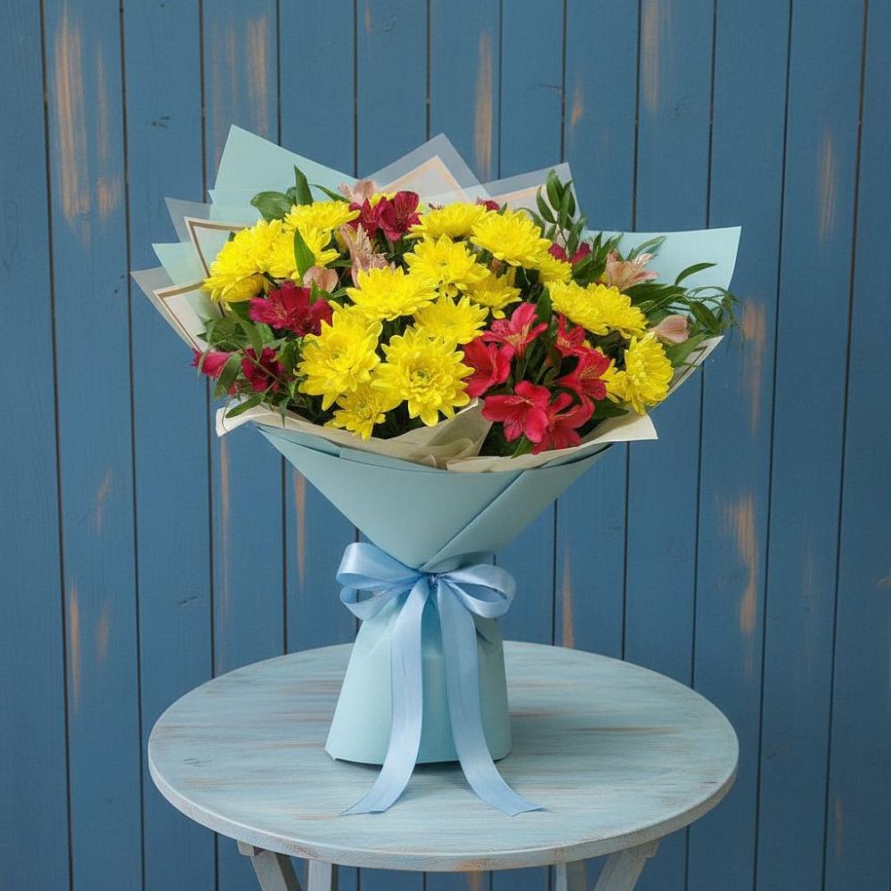 Букет цветов из: Альстромерии и Хризантемы в Николаевской Республики Чечня