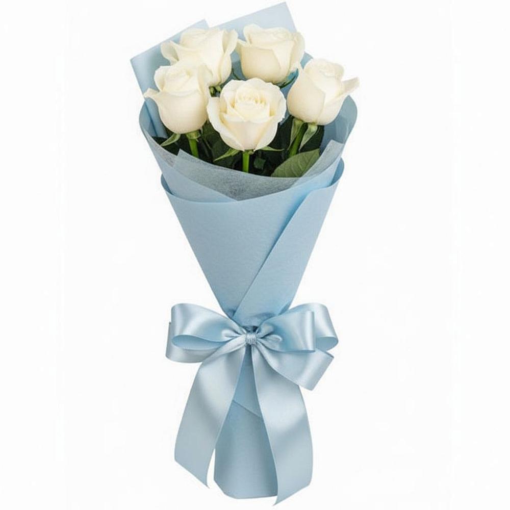 Букет 5 Белых роз Проуд в Николаевской Республики Чечня