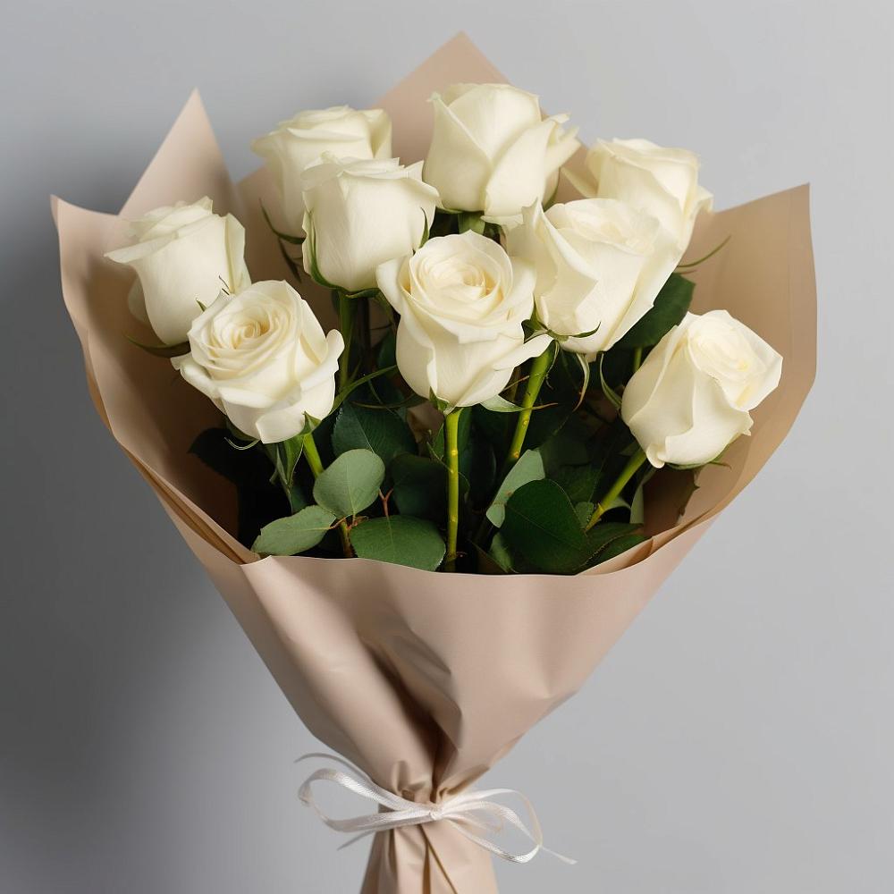 Букет 9 Белых роз Эдлесс Лав в Николаевской Республики Чечня