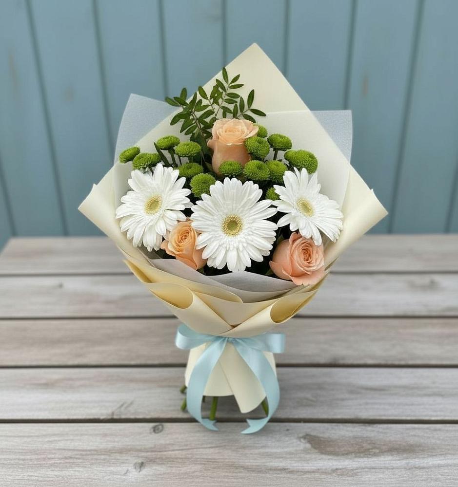 Букет цветов из: Герберы, Розы и Хризантемы в Николаевской Республики Чечня