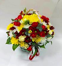 Цветочная композиция из Хризантемы и Розы в корзине #REPLACE_PRED# Николаевской Республики Чечня
