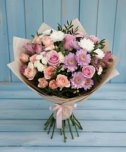 Букет цветов из:  Хризантемы, Розы и Альстромерии #REPLACE_PRED# Николаевской Республики Чечня