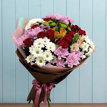 Букет цветов из:  Розы, Хризантемы и Альстромерии #REPLACE_PRED# Николаевской Республики Чечня