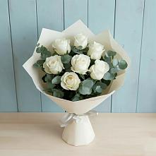 Букет Белые розы в Эвкалипте #REPLACE_PRED# Николаевской Республики Чечня