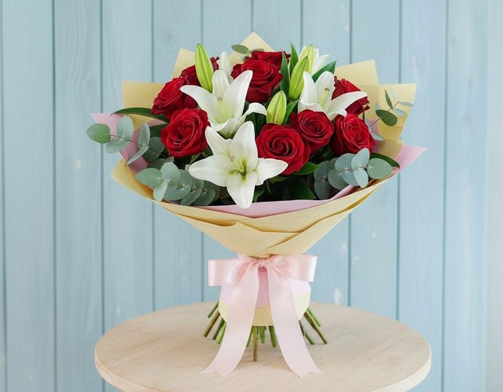 Букет цветов из: Лилии и Розы в Николаевской Республики Чечня